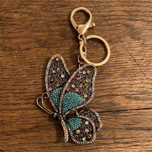 Butterfly Multicolor Rhinestone Purse Bag Charm/Keychain NWOT - Picture 1 of 3
